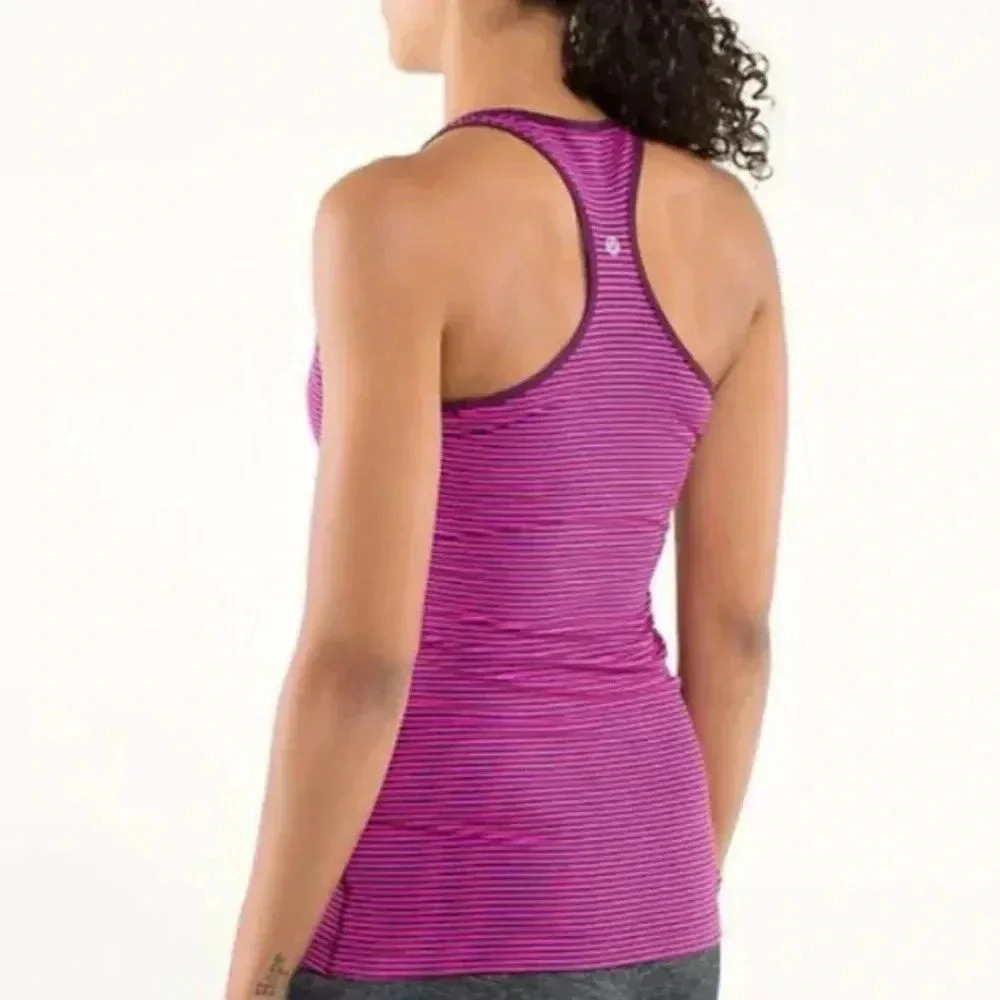 Lululemon Cool Racerback Hyper Stripe Raspberry Glo Light / Plum - Picture 3 of 8